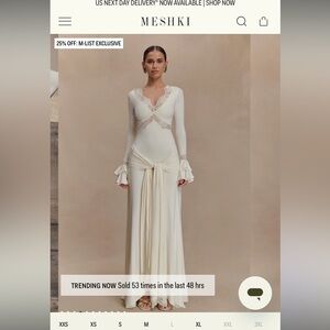 Meshki Ivory Lace-Trim Long Sleeve Maxi Dress